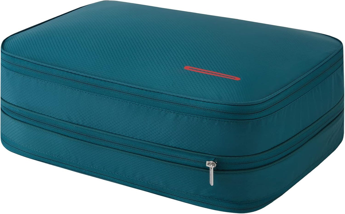 Waterproof Compression Packing Cubes 5/6/8 sets, Large Travel Packing organizers for Carry on Luggage, 2 Sides Expandable Storage Bags (Blue Red, 9L)