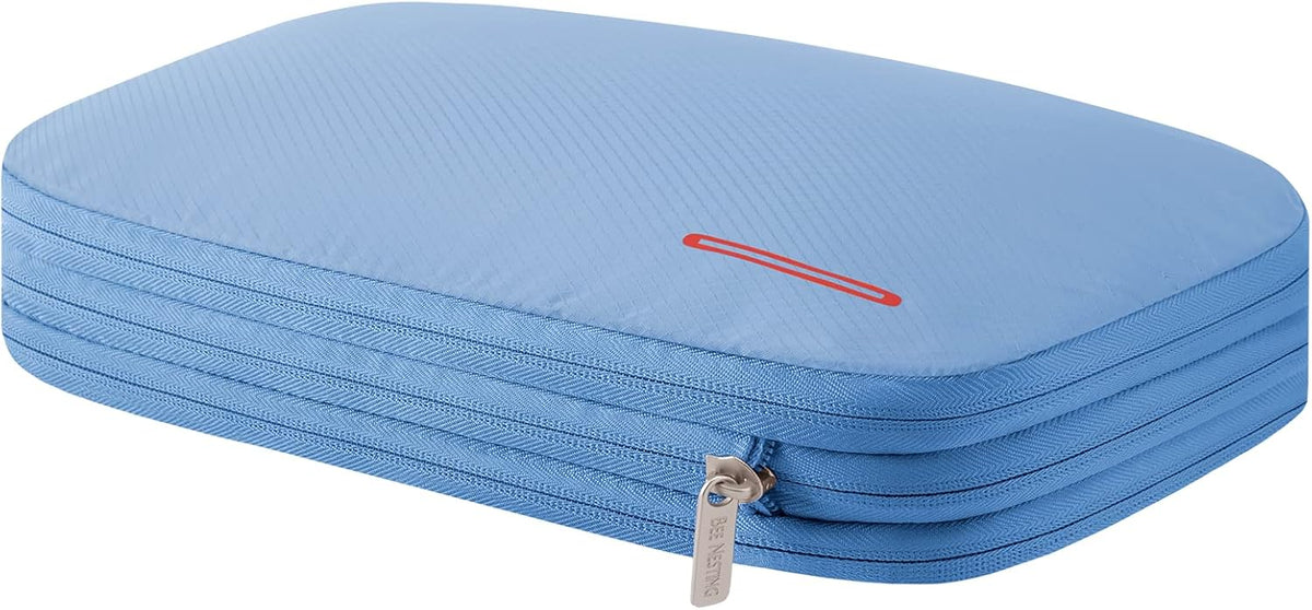Waterproof Compression Packing Cubes 5/6/8 sets, Large Travel Packing organizers for Carry on Luggage, 2 Sides Expandable Storage Bags (Blue Red, 9L)