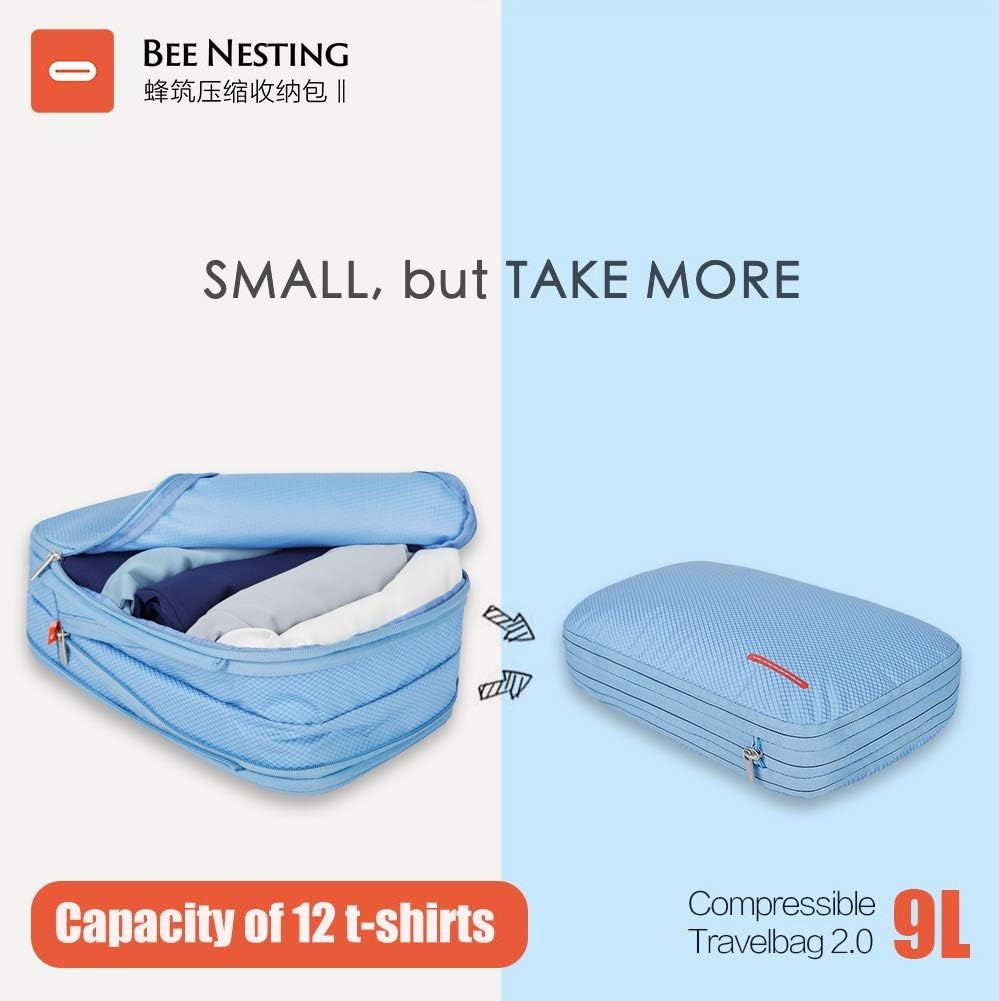 Waterproof Compression Packing Cubes 5/6/8 sets, Large Travel Packing organizers for Carry on Luggage, 2 Sides Expandable Storage Bags (Blue Red, 9L)