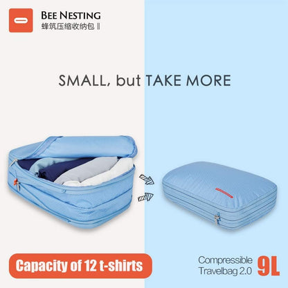 Waterproof Compression Packing Cubes 5/6/8 sets, Large Travel Packing organizers for Carry on Luggage, 2 Sides Expandable Storage Bags (Blue Red, 9L)