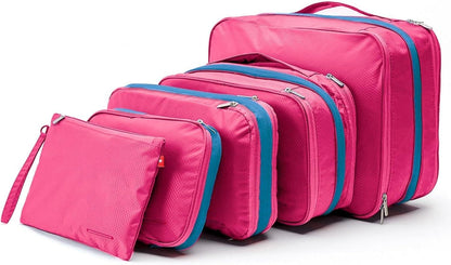 Waterproof Compression Packing Cubes 5/6/8 sets, Large Travel Packing organizers for Carry on Luggage, 2 Sides Expandable Storage Bags (Blue Red, 9L)