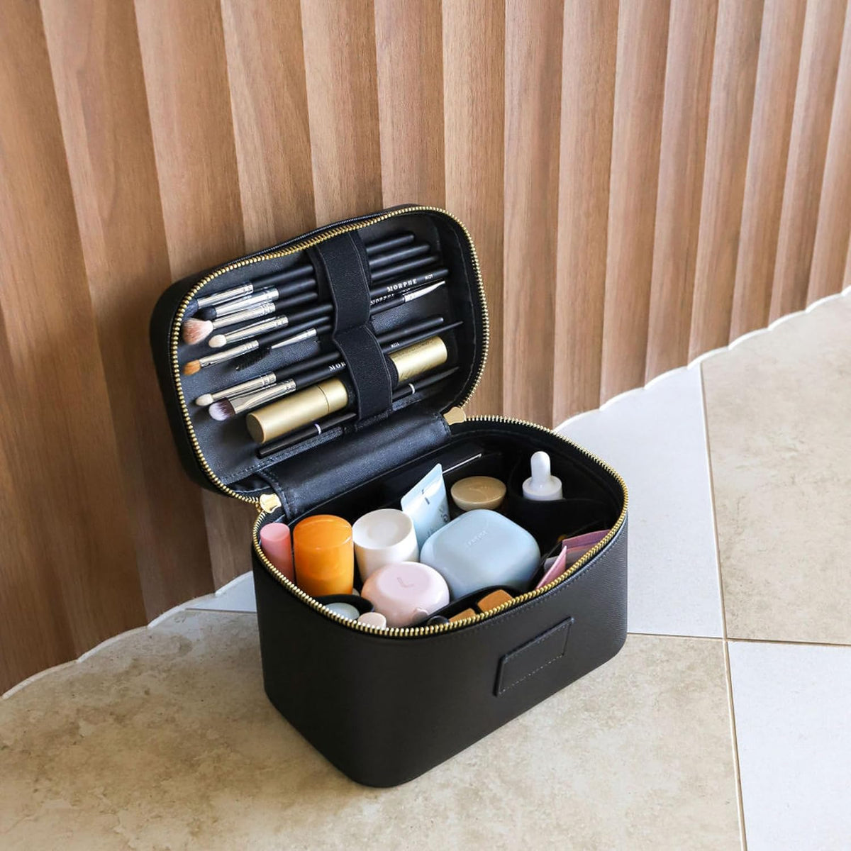 Mini Vanity Case Lavender Pink - Stylish Travel Makeup Bag Organizer With Removable Dividers
