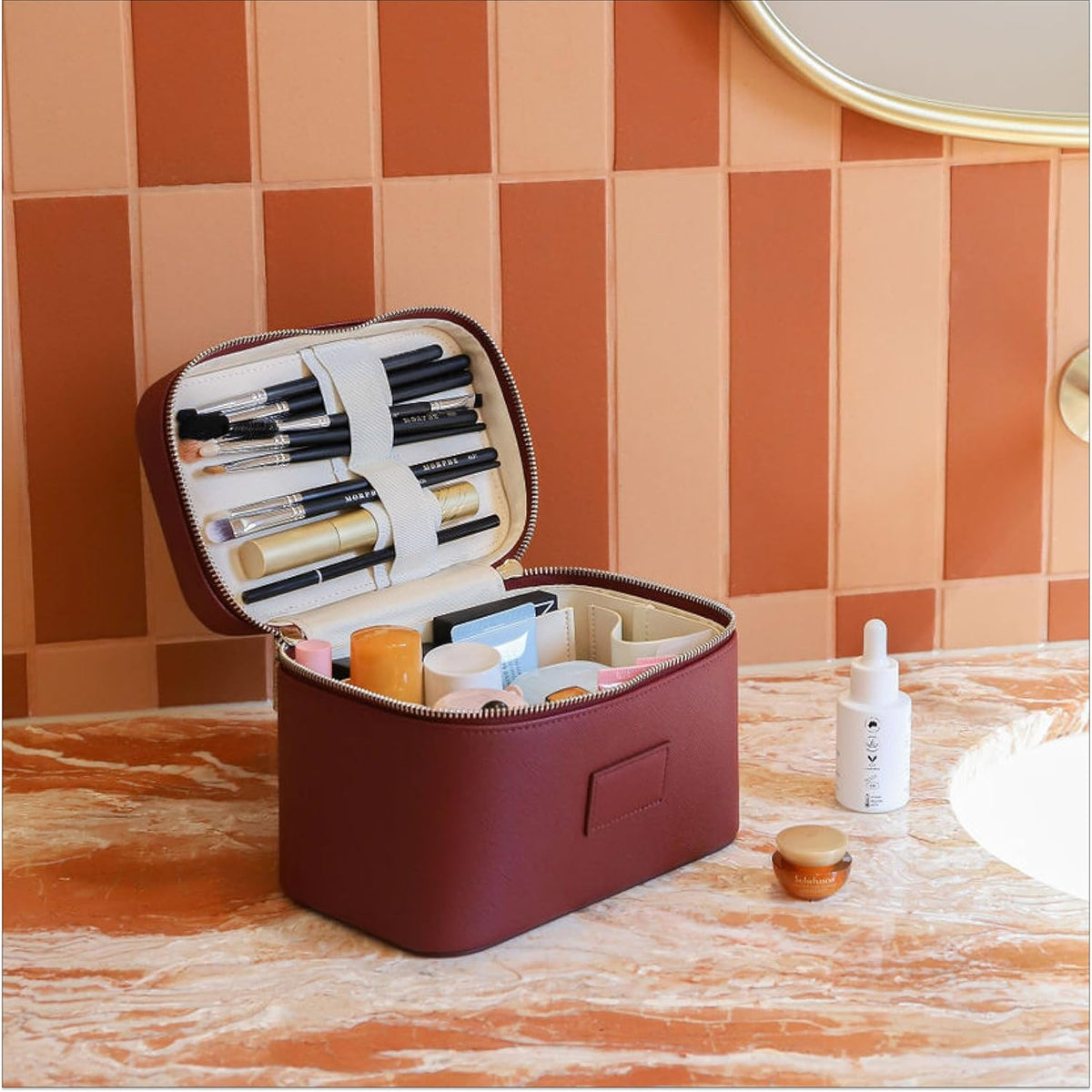 Mini Vanity Case Lavender Pink - Stylish Travel Makeup Bag Organizer With Removable Dividers