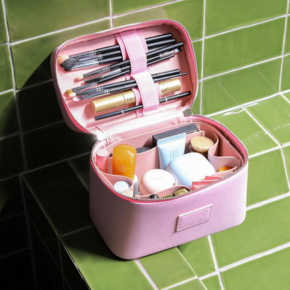 Mini Vanity Case Lavender Pink - Stylish Travel Makeup Bag Organizer With Removable Dividers
