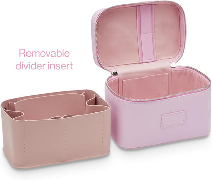 Mini Vanity Case Lavender Pink - Stylish Travel Makeup Bag Organizer With Removable Dividers
