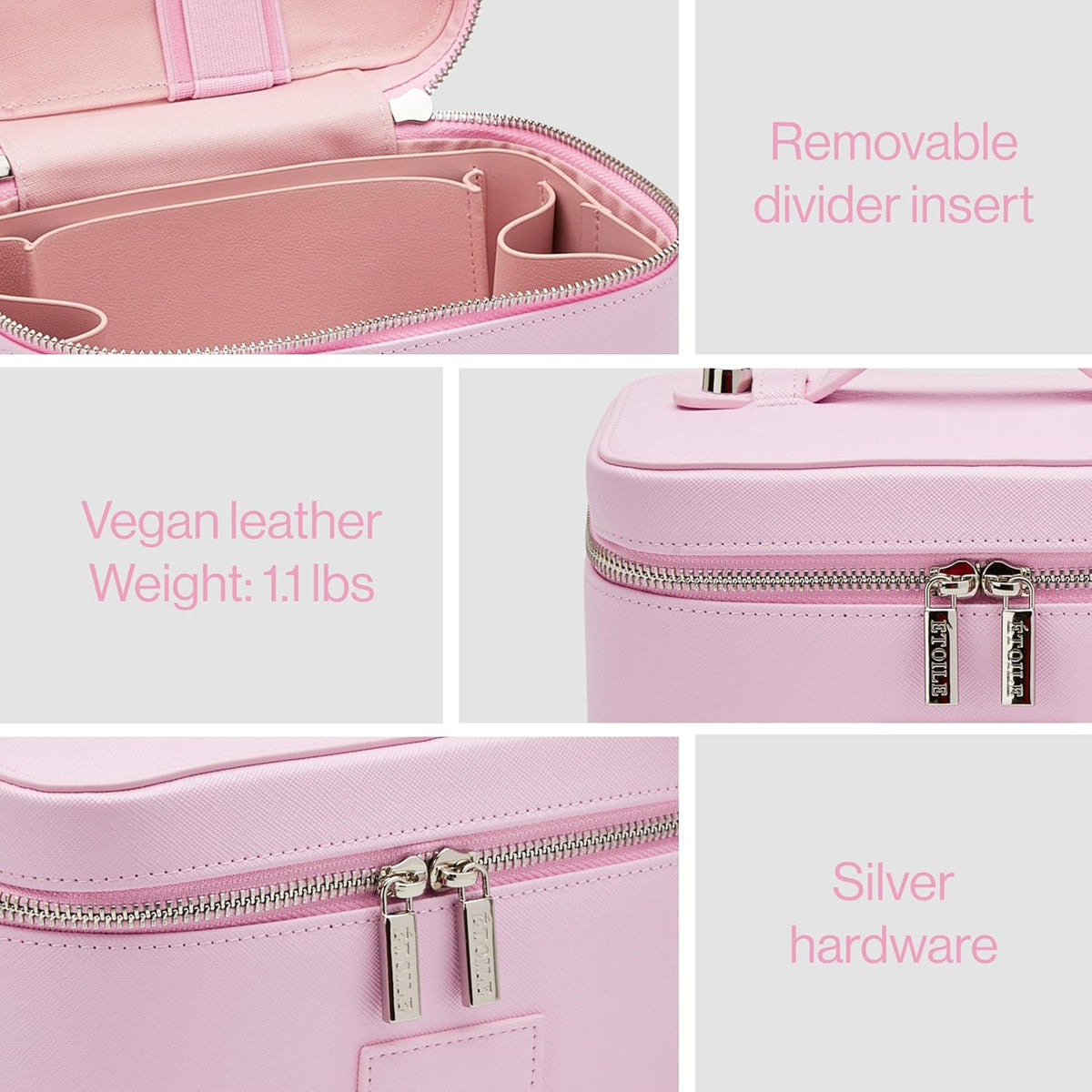 Mini Vanity Case Lavender Pink - Stylish Travel Makeup Bag Organizer With Removable Dividers