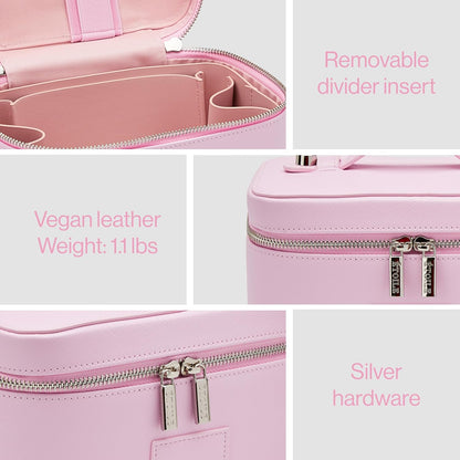 Mini Vanity Case Lavender Pink - Stylish Travel Makeup Bag Organizer With Removable Dividers