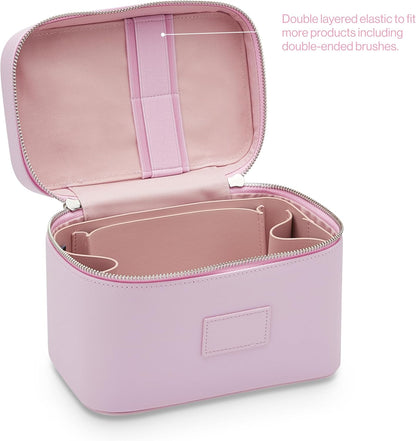 Mini Vanity Case Lavender Pink - Stylish Travel Makeup Bag Organizer With Removable Dividers