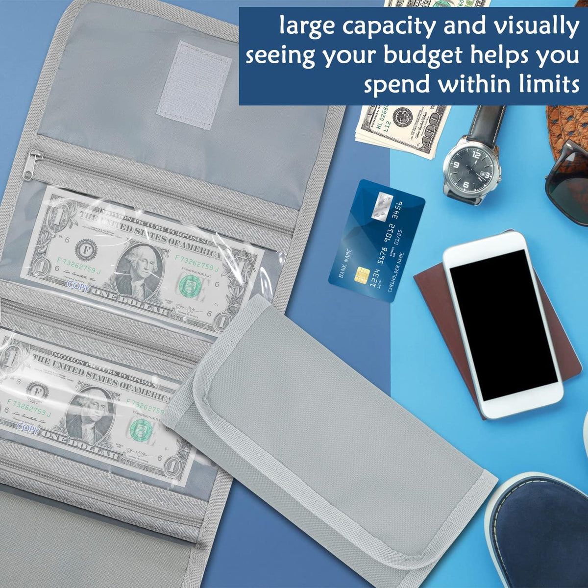 Money Organizer,Money Holder with Zipper Cash Envelopes | Money Bag Cash Organizer Cash Bag Budget Binder Money Saving Binder for Budgeting,Receipt and Tips,Holiday Shopping,Gifts