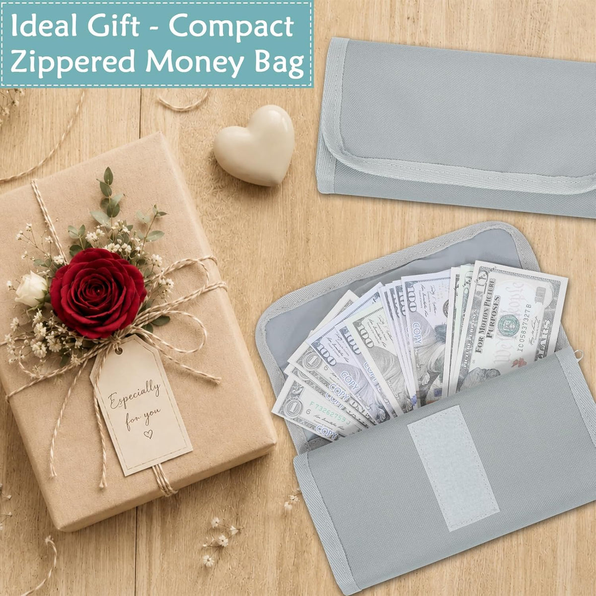 Money Organizer,Money Holder with Zipper Cash Envelopes | Money Bag Cash Organizer Cash Bag Budget Binder Money Saving Binder for Budgeting,Receipt and Tips,Holiday Shopping,Gifts