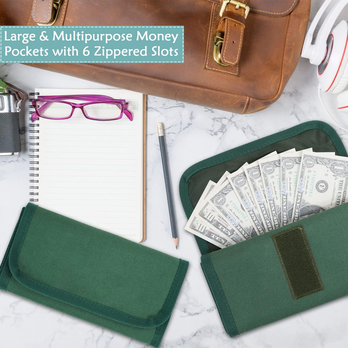 Money Organizer,Money Holder with Zipper Cash Envelopes | Money Bag Cash Organizer Cash Bag Budget Binder Money Saving Binder for Budgeting,Receipt and Tips,Holiday Shopping,Gifts