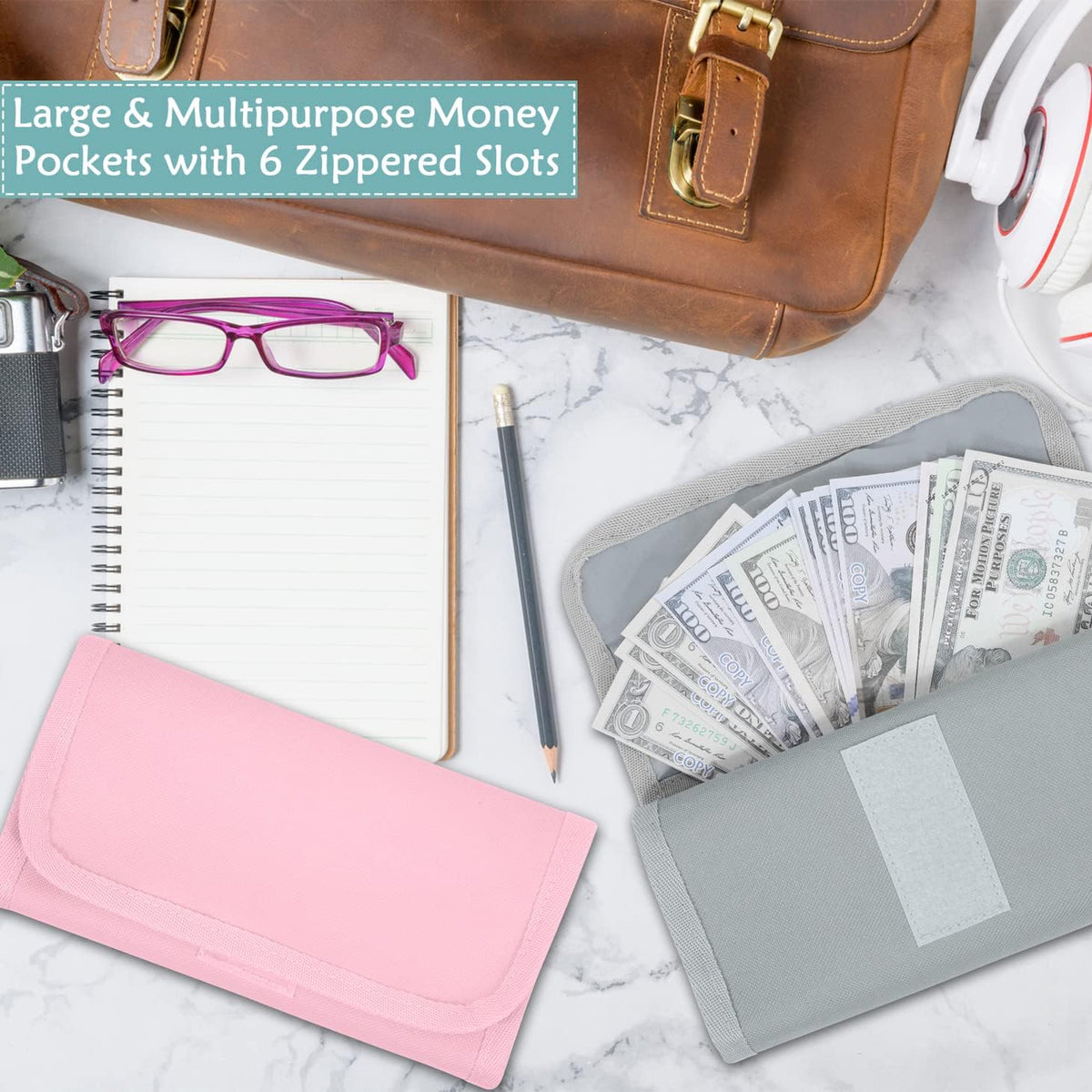 Money Organizer,Money Holder with Zipper Cash Envelopes | Money Bag Cash Organizer Cash Bag Budget Binder Money Saving Binder for Budgeting,Receipt and Tips,Holiday Shopping,Gifts