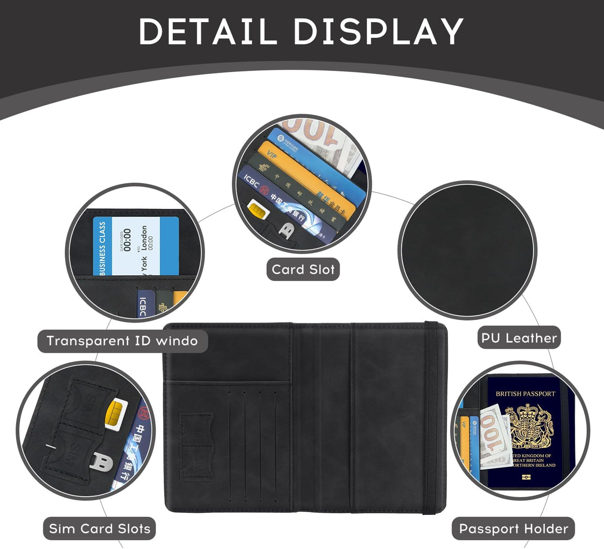 Passport Cover-Passport Holder Travel Wallet-RFID Blocking Passport Case Travel Accessories Card Holder Wallet Unisex Travel Gifts (Black)