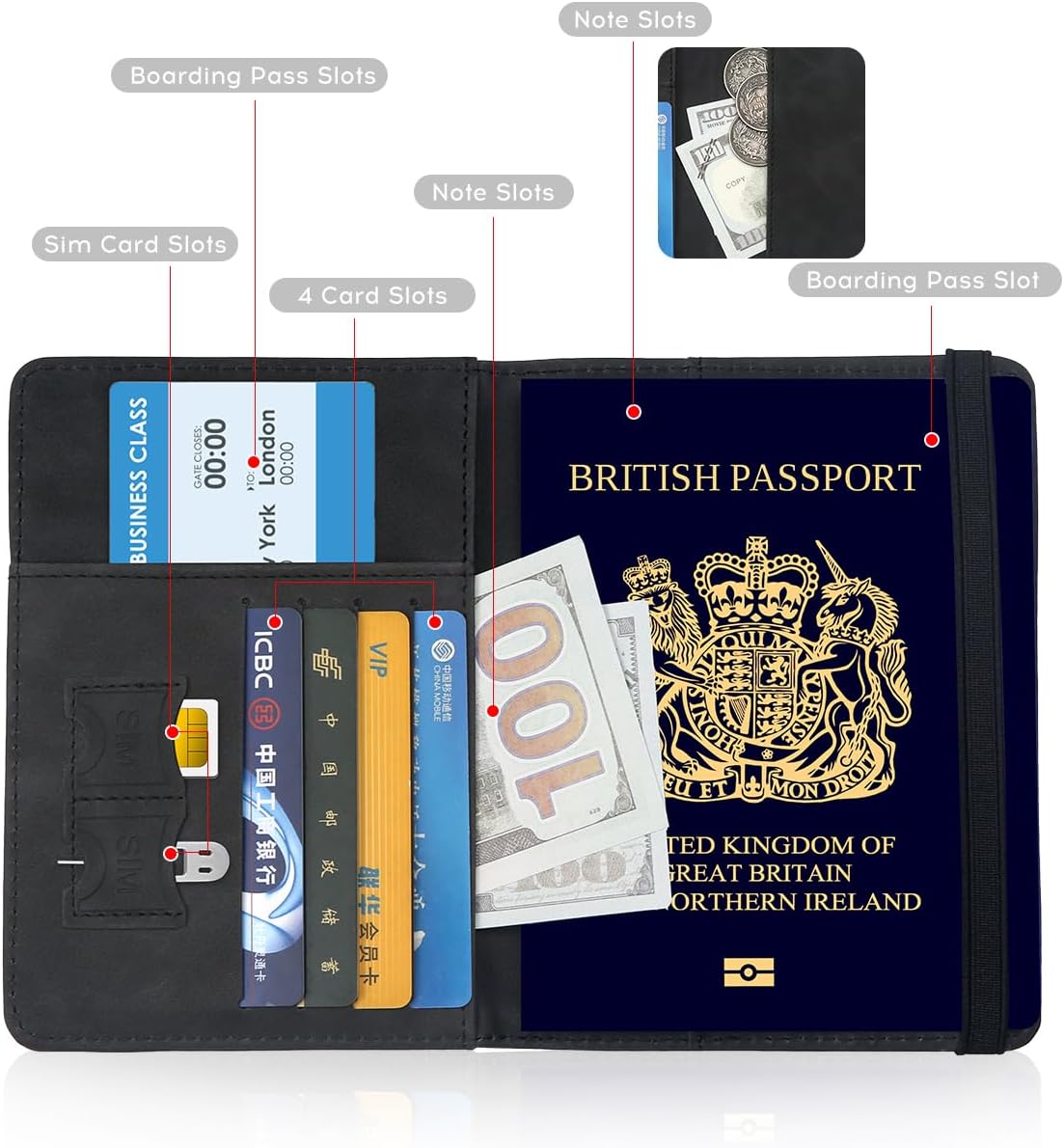Passport Cover-Passport Holder Travel Wallet-RFID Blocking Passport Case Travel Accessories Card Holder Wallet Unisex Travel Gifts (Black)