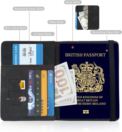 Passport Cover-Passport Holder Travel Wallet-RFID Blocking Passport Case Travel Accessories Card Holder Wallet Unisex Travel Gifts (Black)
