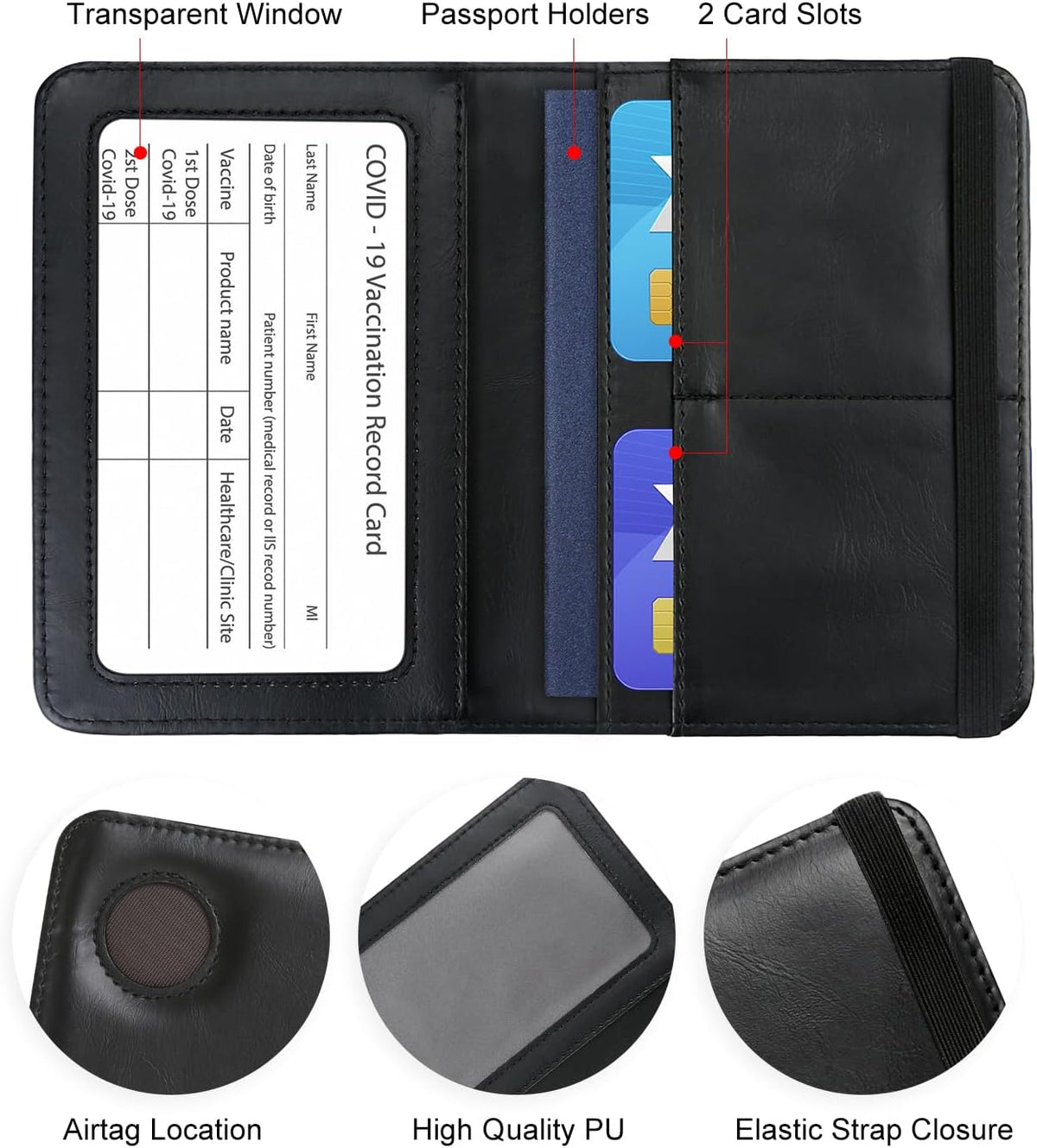 Passport Cover-Passport Holder Travel Wallet-RFID Blocking Passport Case Travel Accessories Card Holder Wallet Unisex Travel Gifts (Black)