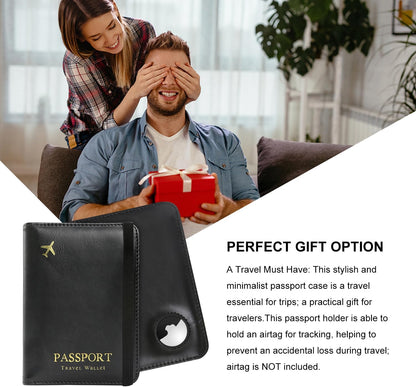 Passport Cover-Passport Holder Travel Wallet-RFID Blocking Passport Case Travel Accessories Card Holder Wallet Unisex Travel Gifts (Black)