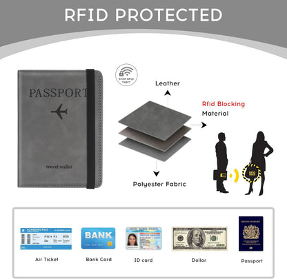 Passport Cover-Passport Holder Travel Wallet-RFID Blocking Passport Case Travel Accessories Card Holder Wallet Unisex Travel Gifts (Black)