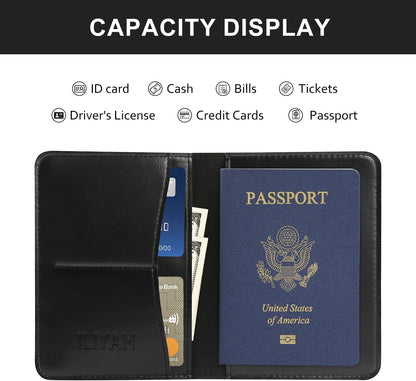 Passport Cover-Passport Holder Travel Wallet-RFID Blocking Passport Case Travel Accessories Card Holder Wallet Unisex Travel Gifts (Black)