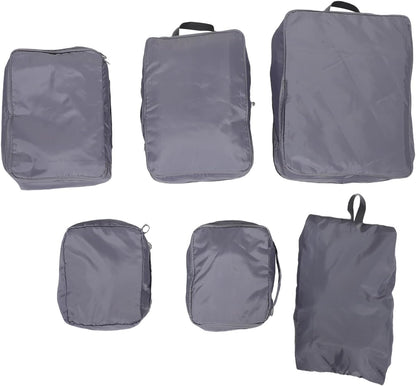 6pcs Travel Packing Cubes Set with Laundry Bags, Suitcase Organizer Bags in Gray Memory Fabric for Luggage Storage and Clothing Separation