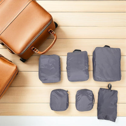 6pcs Travel Packing Cubes Set with Laundry Bags, Suitcase Organizer Bags in Gray Memory Fabric for Luggage Storage and Clothing Separation