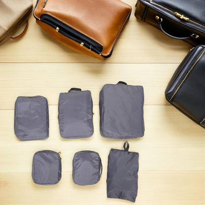 6pcs Travel Packing Cubes Set with Laundry Bags, Suitcase Organizer Bags in Gray Memory Fabric for Luggage Storage and Clothing Separation