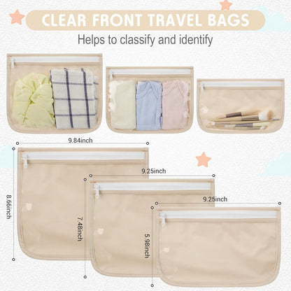 4 Pcs Waterproof Wet Dry Bags & Clear Travel Bag Pouches for Baby, Travel, Cloth Diapers, Beach, Swim Suit 12''x14'' Reusable Storage Bag with Pockets Handle, Easy to Clean(Blue)