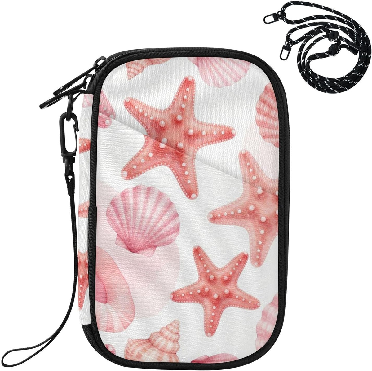 Travel Document Organizer 8.26×5.51×1.18 In | Scratch Resistant Polyester Pen Loop Detachable Strap for Men Women Travel Blush Shells