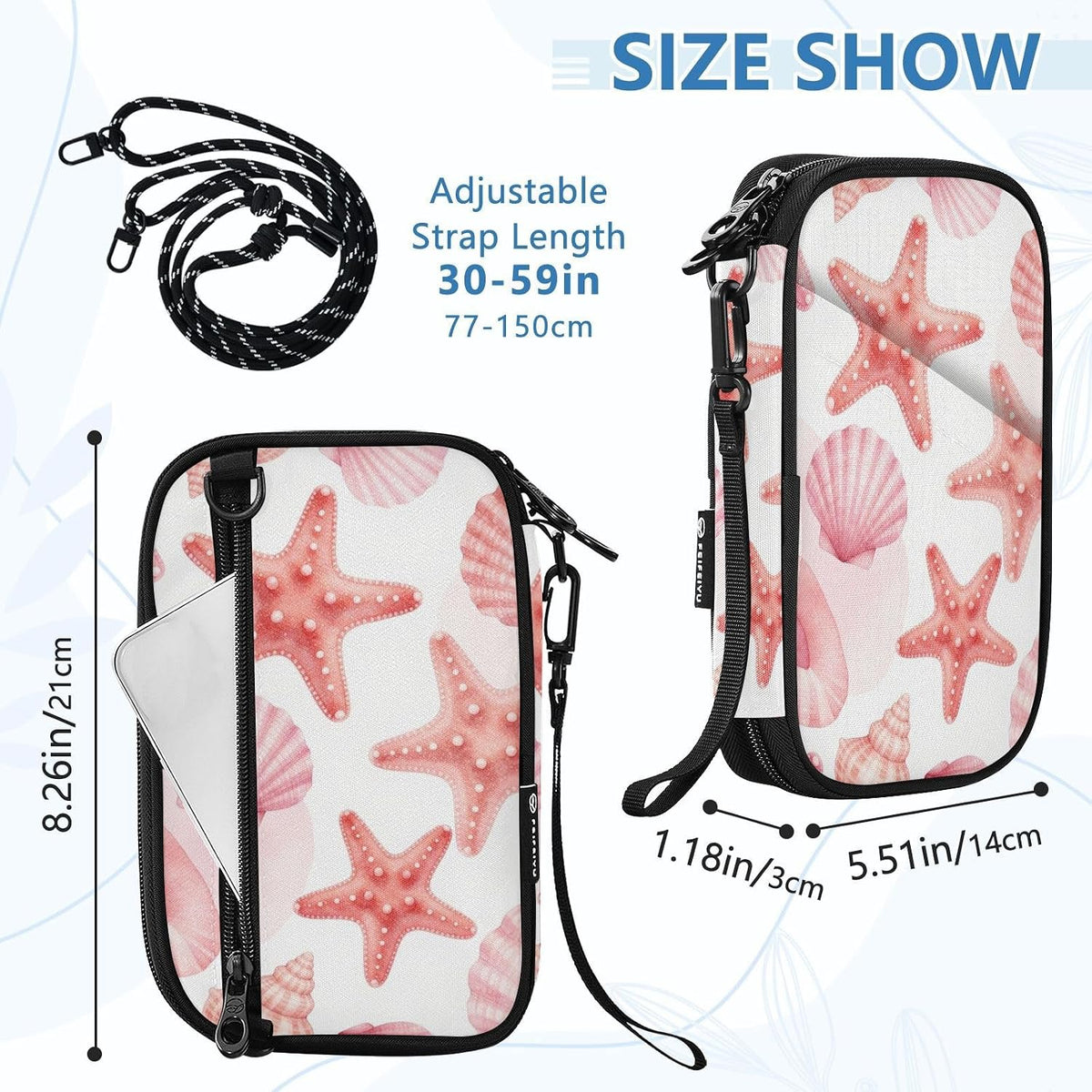 Travel Document Organizer 8.26×5.51×1.18 In | Scratch Resistant Polyester Pen Loop Detachable Strap for Men Women Travel Blush Shells