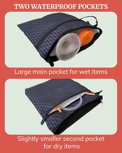 Wet Dry Bag - Waterproof Wet Bag for Travel, Wetbag for Swimsuit, Diaper, Clothes, Period Underwear - Breast Pump Parts Organizer - Zippered Pouch with Waterproof Mat - Robin