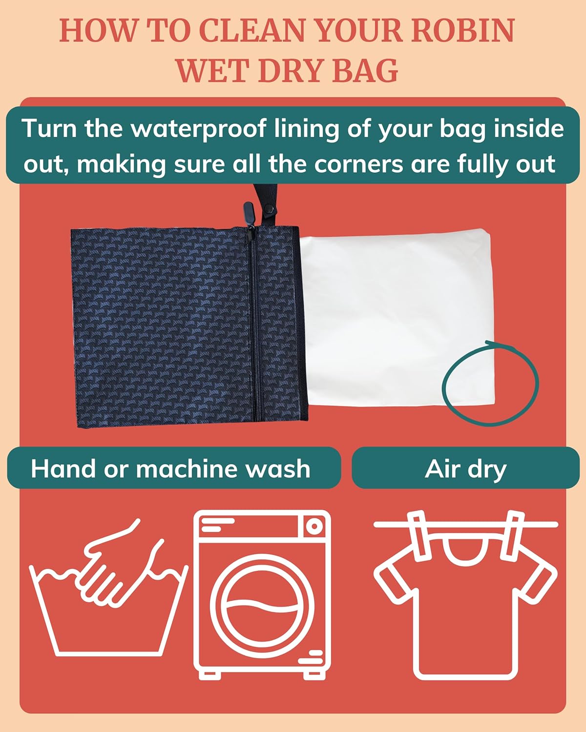 Wet Dry Bag - Waterproof Wet Bag for Travel, Wetbag for Swimsuit, Diaper, Clothes, Period Underwear - Breast Pump Parts Organizer - Zippered Pouch with Waterproof Mat - Robin