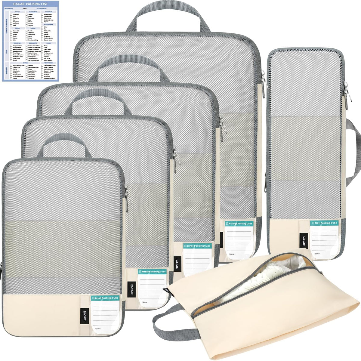 6 Set Lightweight Compression Packing Cubes with Packing List, Anti-Tearing Expandable Organizer Bags for Travel, Matcha Green