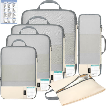 6 Set Lightweight Compression Packing Cubes with Packing List, Anti-Tearing Expandable Organizer Bags for Travel, Matcha Green