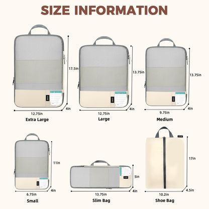 6 Set Lightweight Compression Packing Cubes with Packing List, Anti-Tearing Expandable Organizer Bags for Travel, Matcha Green