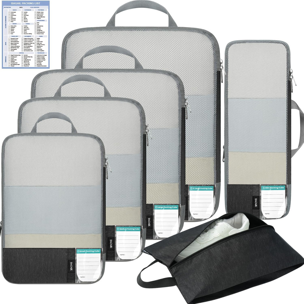 6 Set Lightweight Compression Packing Cubes with Packing List, Anti-Tearing Expandable Organizer Bags for Travel, Matcha Green