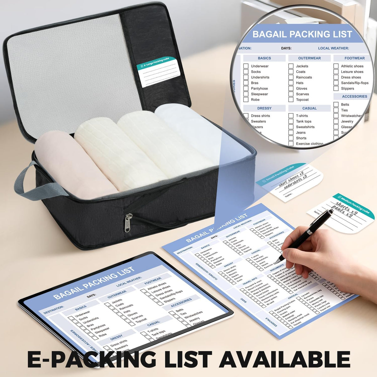 6 Set Lightweight Compression Packing Cubes with Packing List, Anti-Tearing Expandable Organizer Bags for Travel, Matcha Green