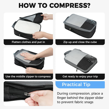 6 Set Lightweight Compression Packing Cubes with Packing List, Anti-Tearing Expandable Organizer Bags for Travel, Matcha Green
