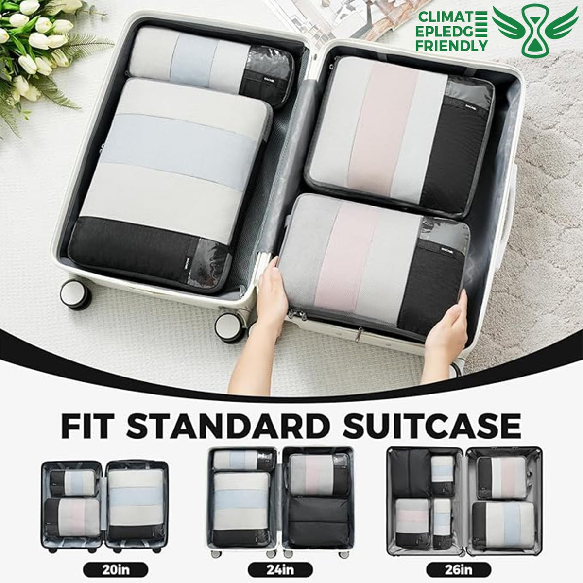 6 Set Lightweight Compression Packing Cubes with Packing List, Anti-Tearing Expandable Organizer Bags for Travel, Matcha Green