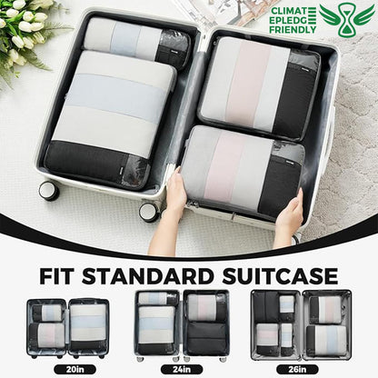 6 Set Lightweight Compression Packing Cubes with Packing List, Anti-Tearing Expandable Organizer Bags for Travel, Matcha Green