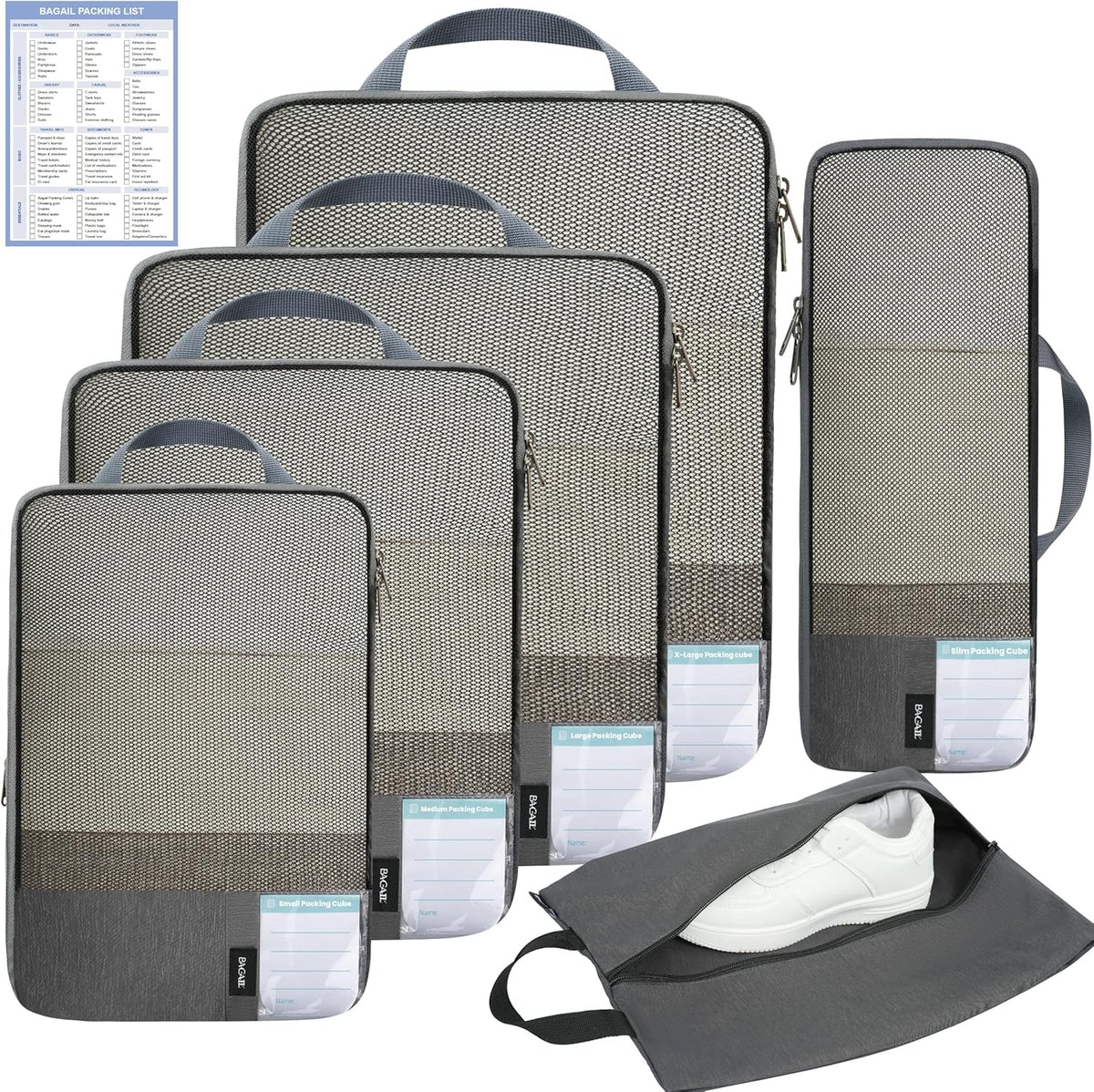 6 Set Lightweight Compression Packing Cubes with Packing List, Anti-Tearing Expandable Organizer Bags for Travel, Matcha Green
