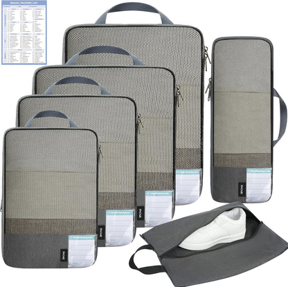 6 Set Lightweight Compression Packing Cubes with Packing List, Anti-Tearing Expandable Organizer Bags for Travel, Matcha Green