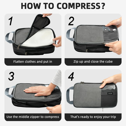 6 Set Lightweight Compression Packing Cubes with Packing List, Anti-Tearing Expandable Organizer Bags for Travel, Matcha Green