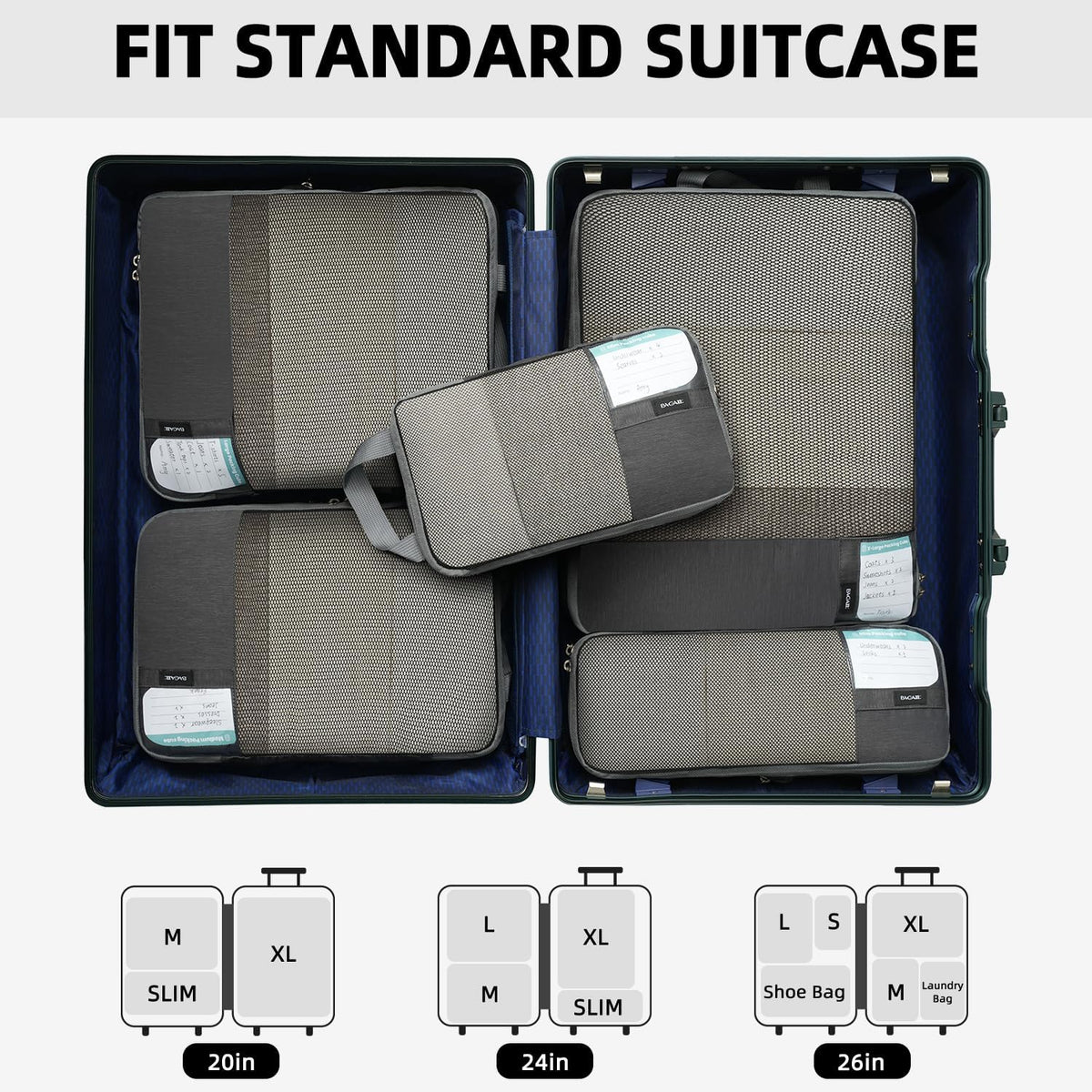 6 Set Lightweight Compression Packing Cubes with Packing List, Anti-Tearing Expandable Organizer Bags for Travel, Matcha Green