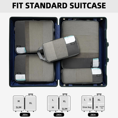 6 Set Lightweight Compression Packing Cubes with Packing List, Anti-Tearing Expandable Organizer Bags for Travel, Matcha Green