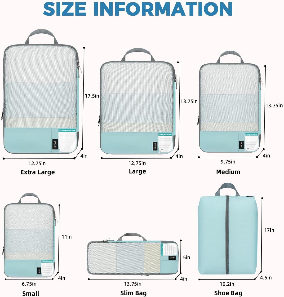 6 Set Lightweight Compression Packing Cubes with Packing List, Anti-Tearing Expandable Organizer Bags for Travel, Matcha Green