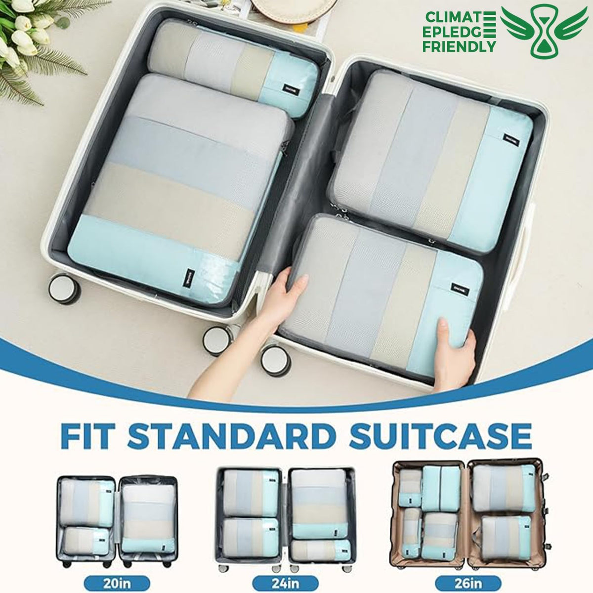 6 Set Lightweight Compression Packing Cubes with Packing List, Anti-Tearing Expandable Organizer Bags for Travel, Matcha Green