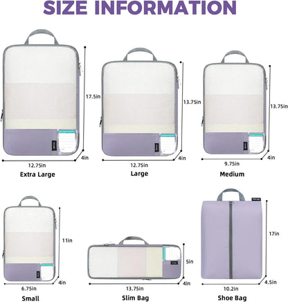 6 Set Lightweight Compression Packing Cubes with Packing List, Anti-Tearing Expandable Organizer Bags for Travel, Matcha Green