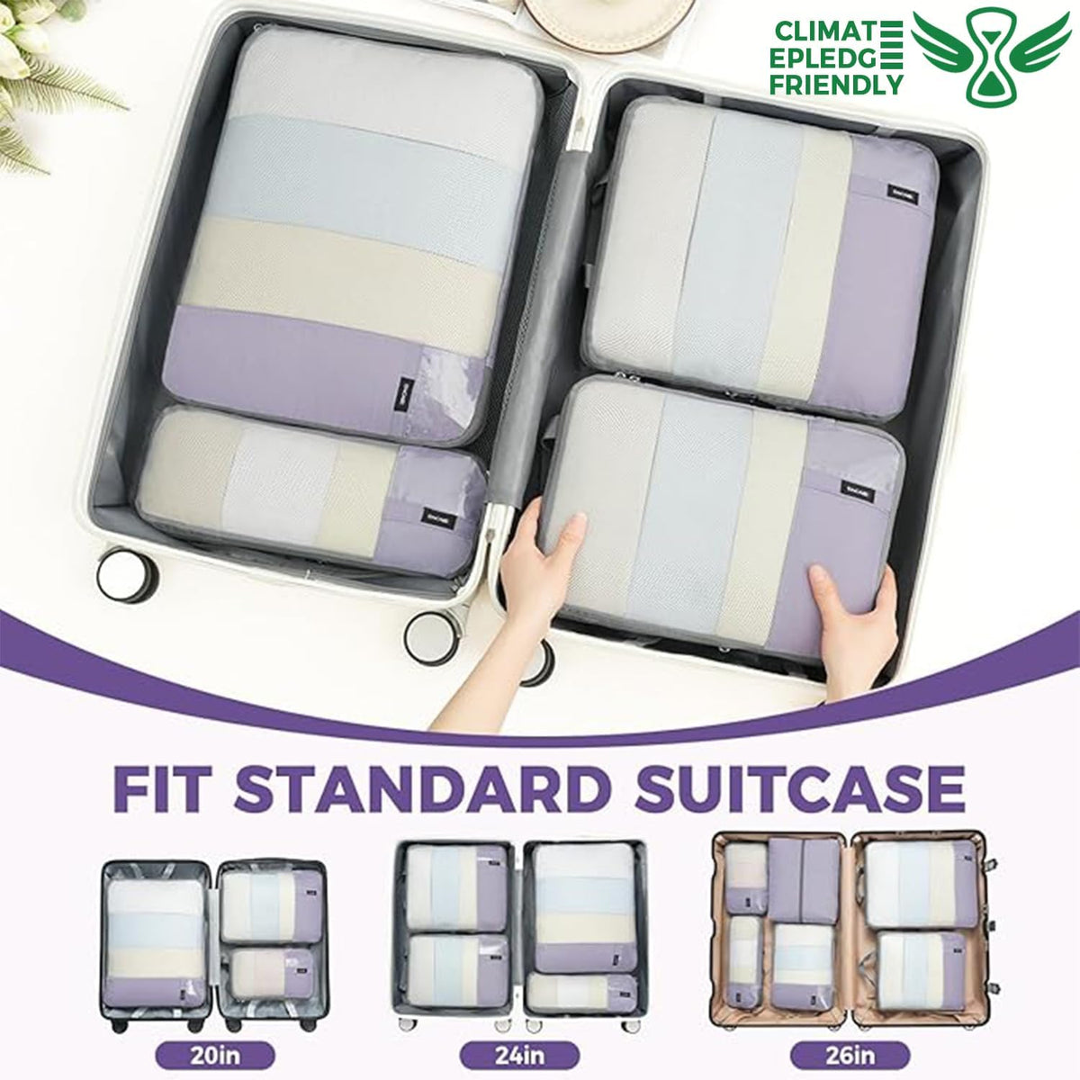 6 Set Lightweight Compression Packing Cubes with Packing List, Anti-Tearing Expandable Organizer Bags for Travel, Matcha Green