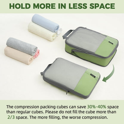 6 Set Lightweight Compression Packing Cubes with Packing List, Anti-Tearing Expandable Organizer Bags for Travel, Matcha Green