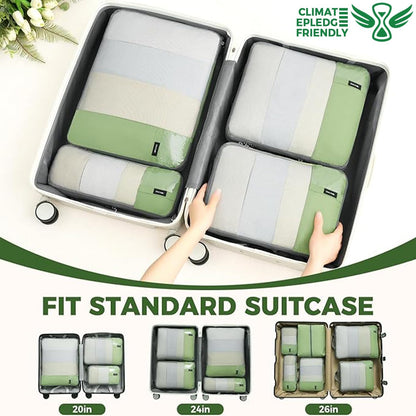 6 Set Lightweight Compression Packing Cubes with Packing List, Anti-Tearing Expandable Organizer Bags for Travel, Matcha Green